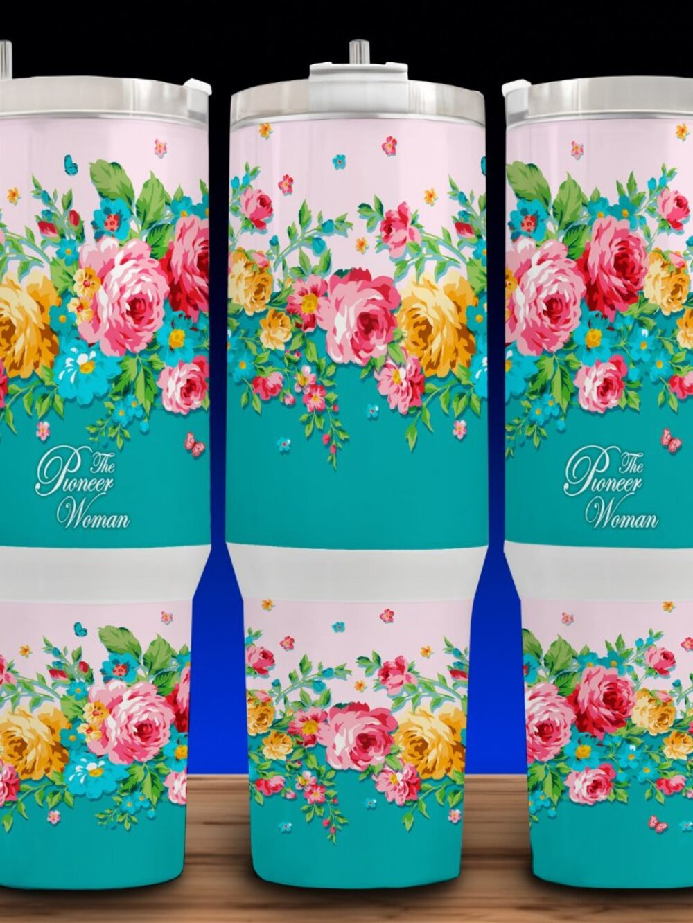 40oz Pioneer Woman Vintage Floral Cup Mug Tumbler with Handle - Lid - Straw